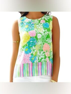 Lilly Pulitzer Women’s lona Shell 100% Silk Button Back Blouse Size S Floral Top